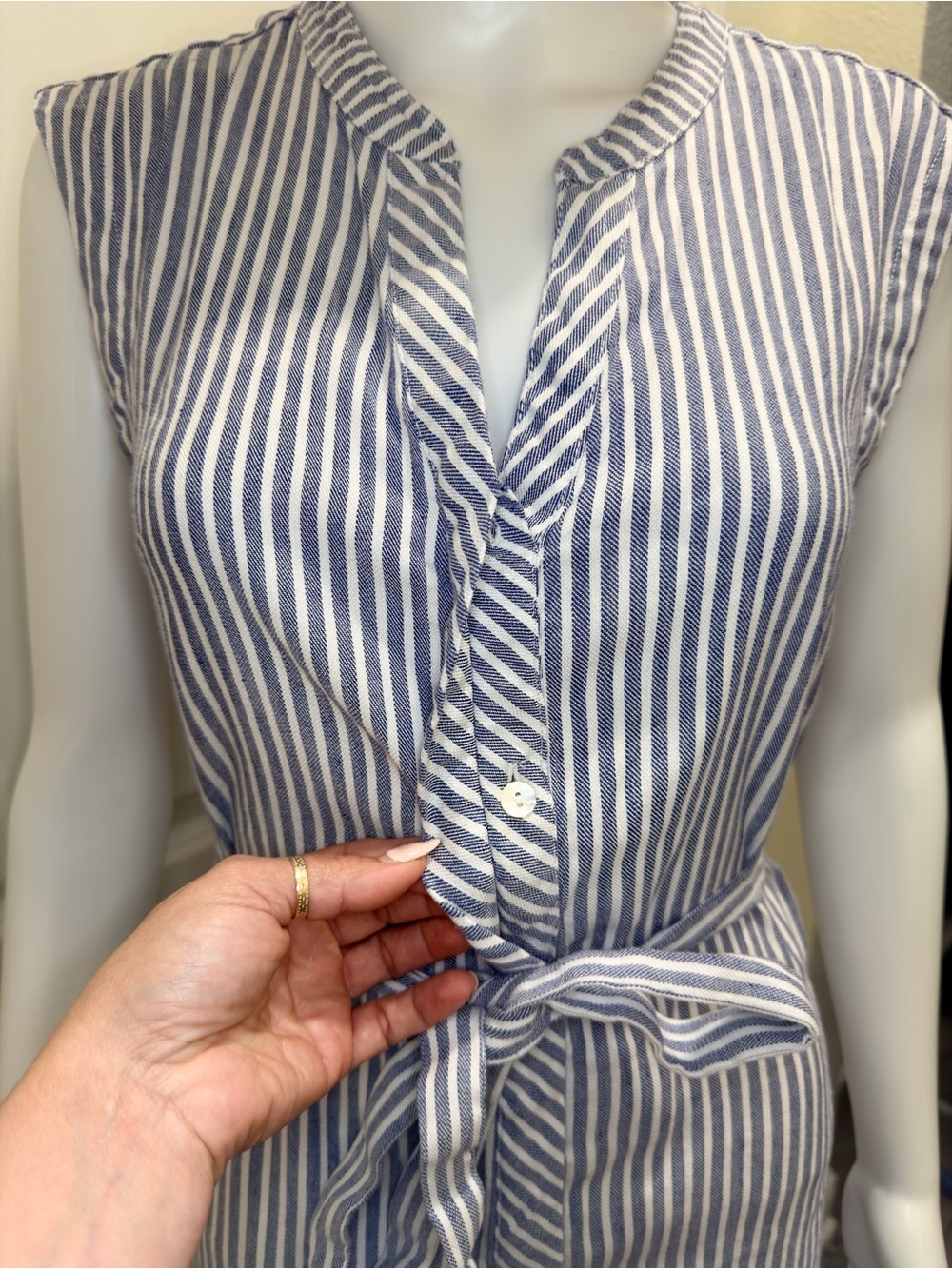 Tahari Blue and White Striped Tie-Waist Midi Dress - Picture 2 of 4